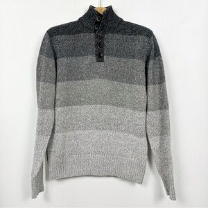 Denver Hayes Men 100% Cotton Quarter Button-up Sweater in Grey Tones Size Large